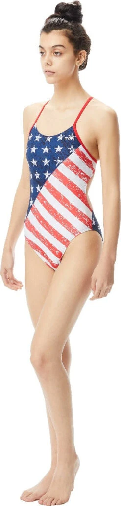 TYR Ladies' Star Spangled Cutoutfit Swimsuit 6 TYR Ladies' Star Spangled Cutoutfit Swimsuit -Ski Pro Outlet Store chgr7a 636 red white blue gallery2 final